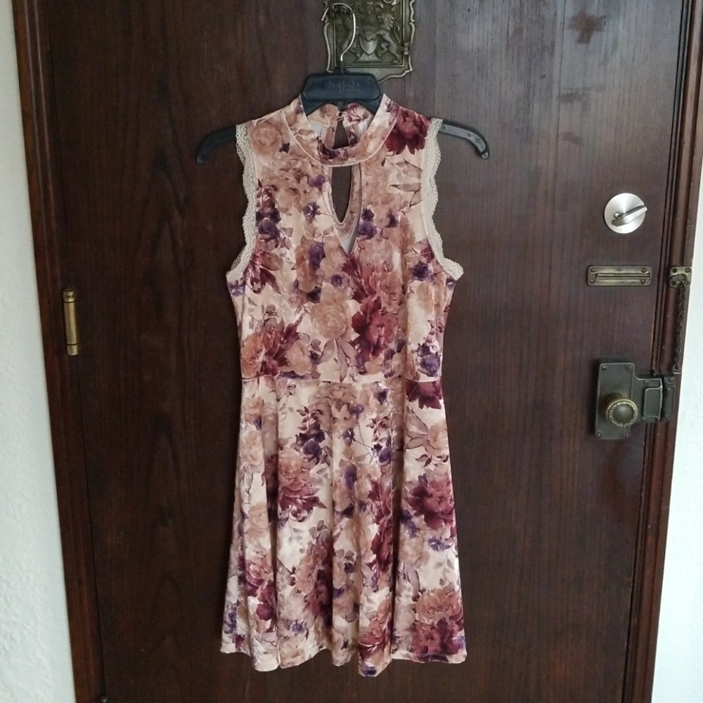 NWOT- Crushed Velvet Floral Skater Dress
